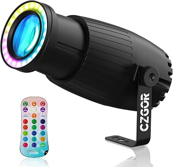20W Pinspot Light, Czgor RGBW 4-in-1 LED Stage Light for Party | with 24 LEDs Ring Lights, 3 Effect Light & 15 Light Color, Manual Focus Disco Ball Spotlight for Show Bar Club Wedding