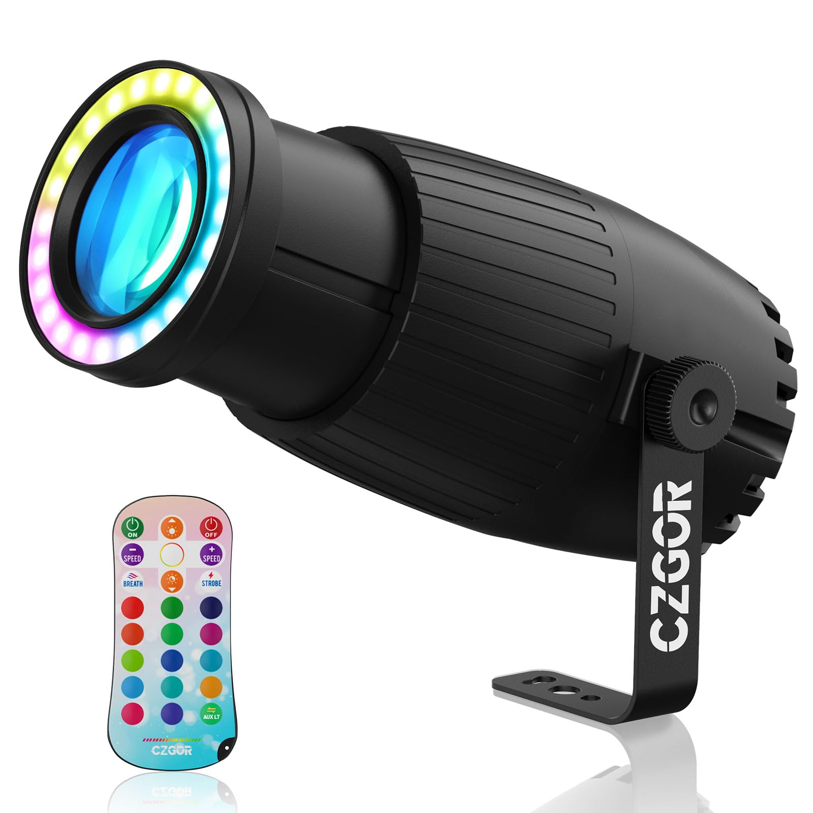 Photo 1 of 20W Pinspot Light, Czgor RGBW 4 in 1 LED Spot Light with 24 LEDs Ring Lights, Manual Focus Disco Ball Spotlight, Soft Cozy Stage Effect Lighting for Wedding, Party, Christmas