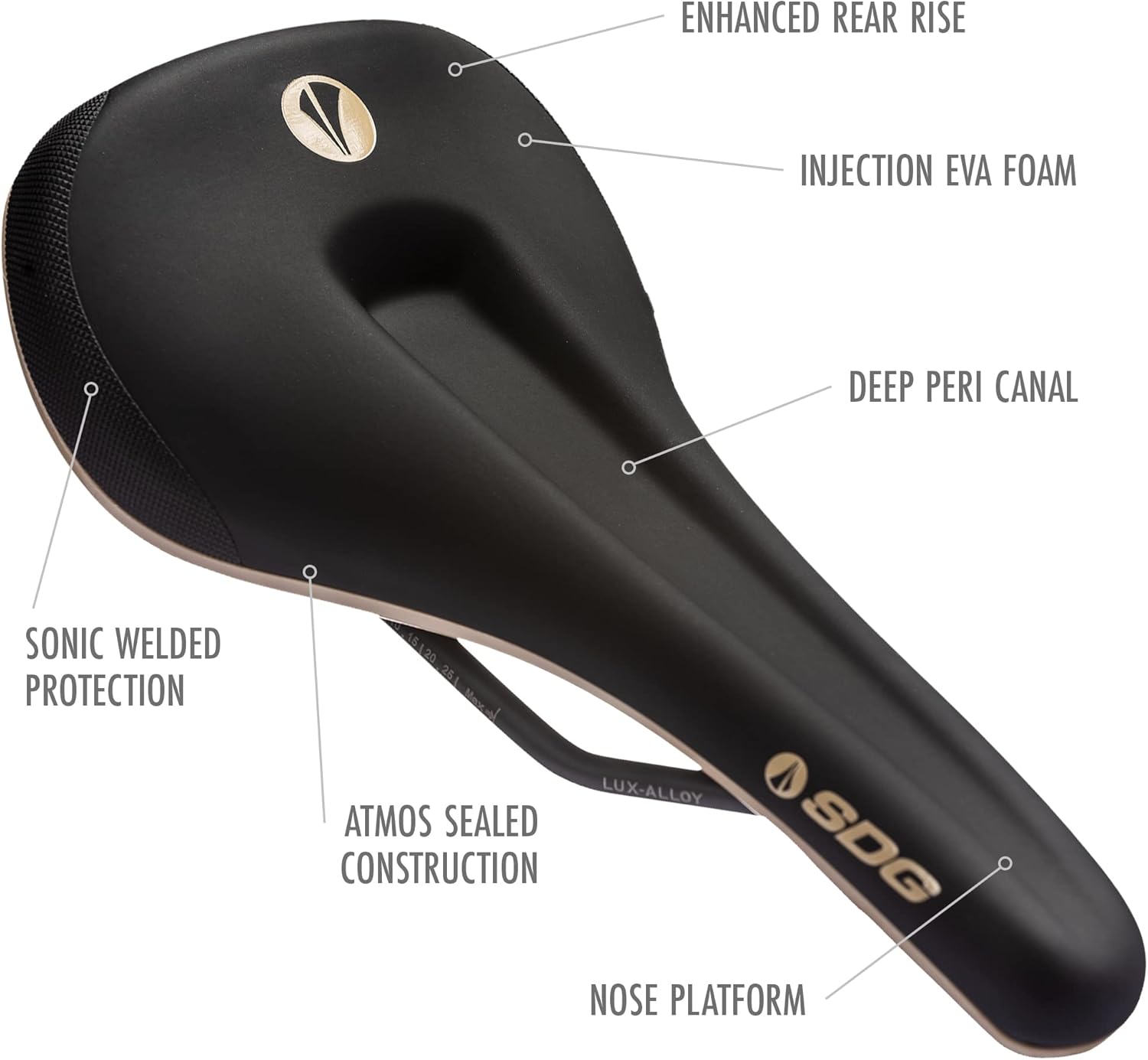 SDG Components Bel-Air V3 Max e-Mountain Bike Saddle Lux-Alloy Rails 260 x 140mm Road Gravel Bicycle Comfort Seat