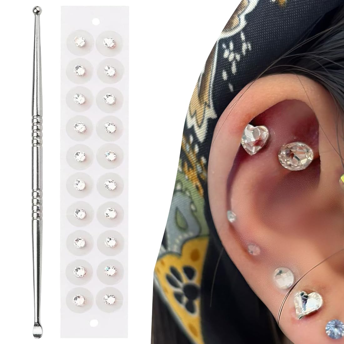 20 Pezzi Cerotti Per Punto Auricolare Di Agopuntura,Alla moda Cerotti Per Punto Auricolare,Cerotto Per Pressione Dell'orecchio,Include penna per agopuntura Massaggio Orecchio Auricoloterapia(A)