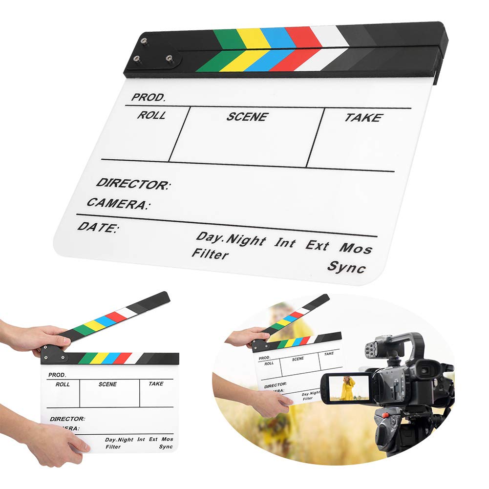 Film Clap Clapstick Easy to Erase Chalk for Movie Memories Role Playing, Editing, Video Production, Film Rolls, Camera Photography, etc. (Color Strip whiteboard (PAV1))