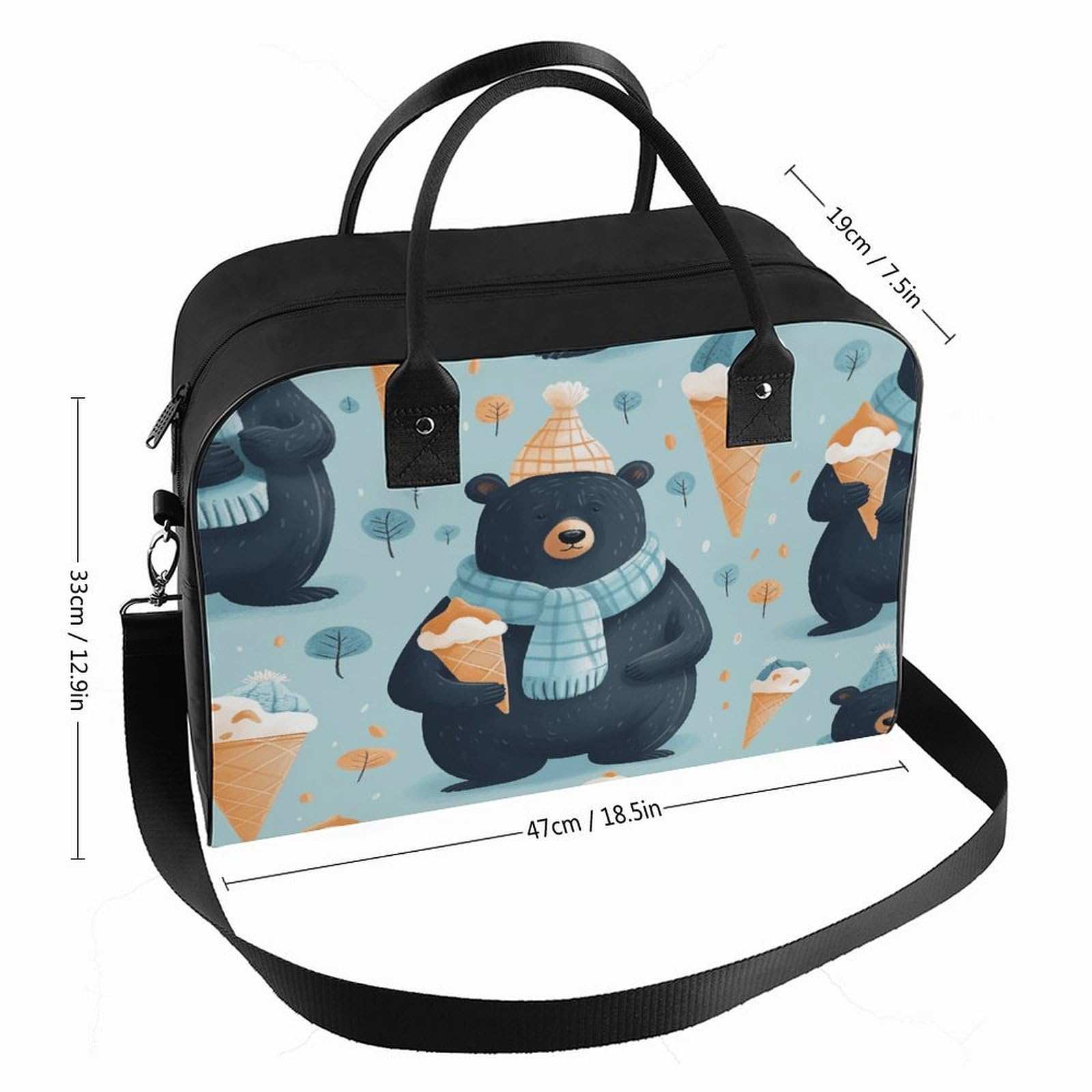 Winter Bear Ice Cream Laptop Tote Bag Casual Travel Handbag Multi Pocket Shoulder Bags for Work Travel