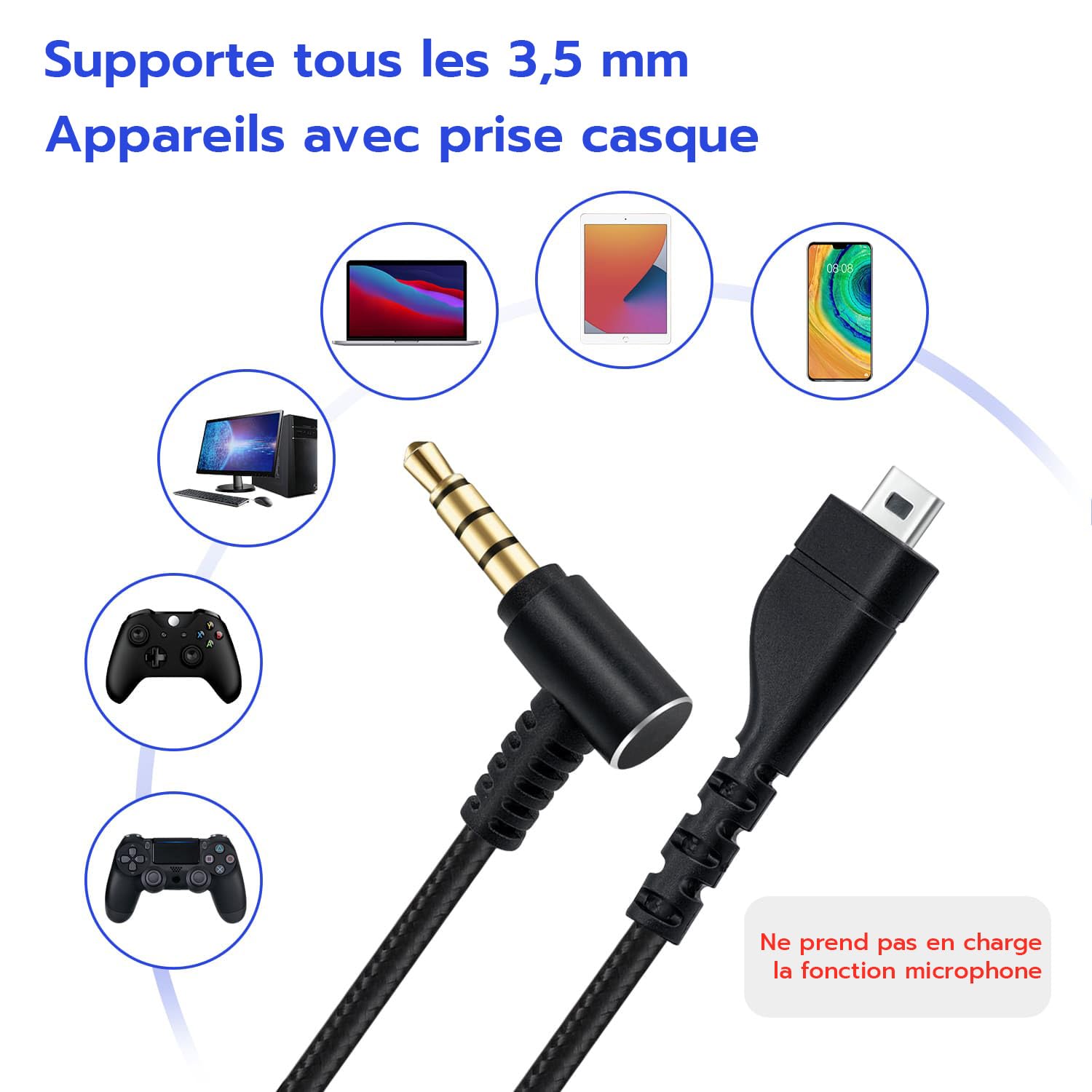 Mcbazel Arctis Remplacement du Câble du Casque Câble Audio de Rechange pour Casque de Jeu SteelSeries Arctis 7/Arctis 5/Arctis 3/Arctis Pro - Câble Audio en Nylon - 2 m (noir)