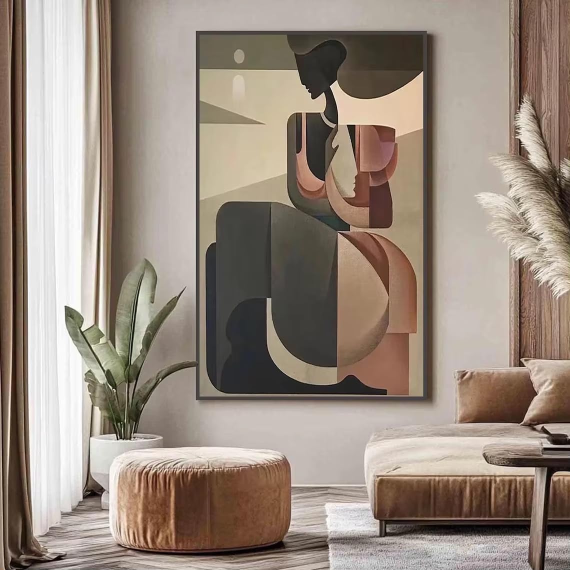 IHHGNB Abstract Woman Painting on Canvas, Large Geometric Wall Art, Modern Cubist Artwork, Neutral Minimalist Decor(40x60cm(16x24in)/No frame)