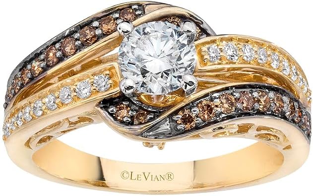 Vanilla Diamond Chocolate Diamond Statement Ring for Women I 14k White and Yellow Gold Ring for Her G-H-I/Brown, VS2-SI1-I1, 1 cttw Anniversary Wedding Promise Band Size 7 by LeVian
