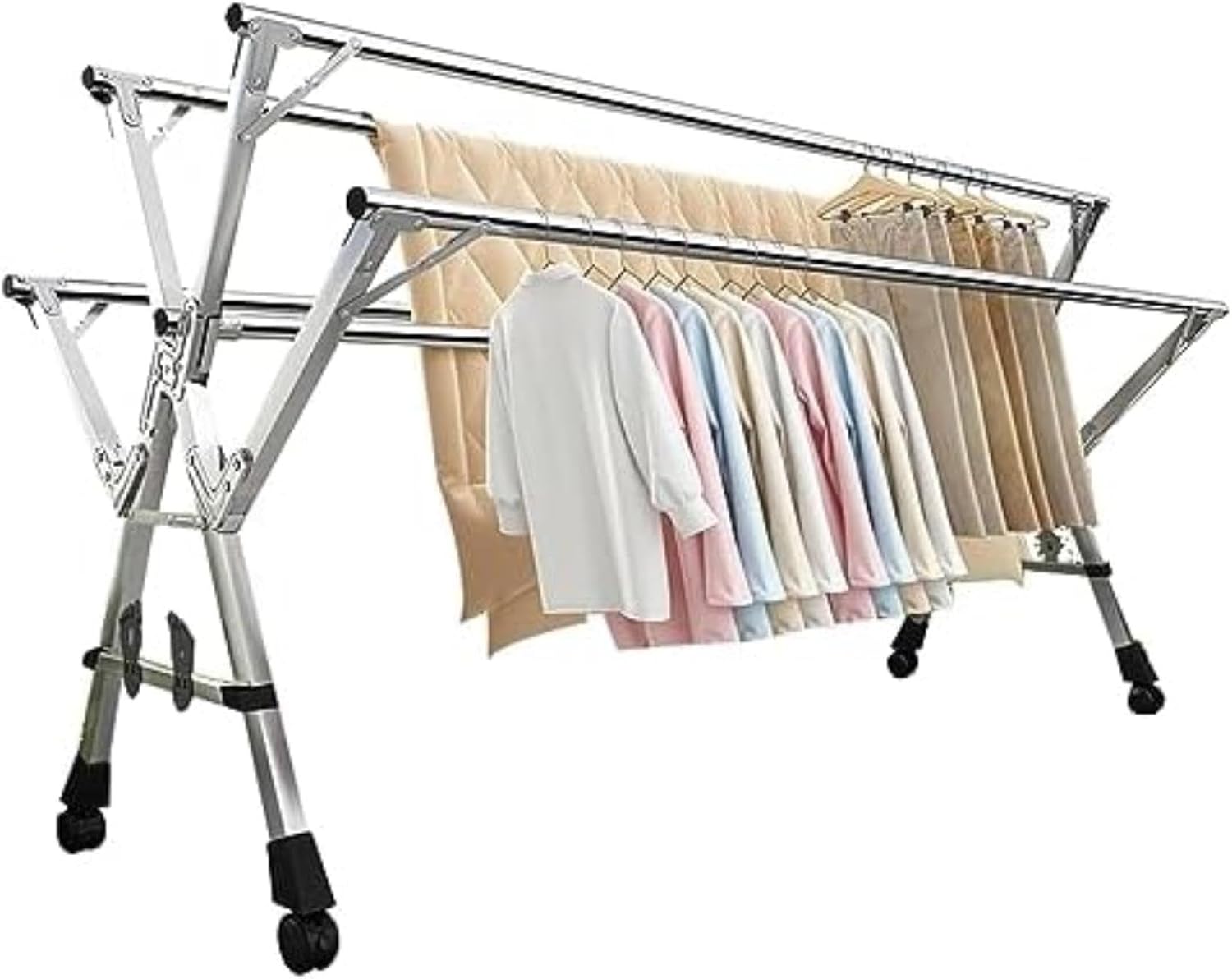 Portable Laundry Drying Rack with Wheels, Foldable for Indoor & Outdoor Use, 20 Windproof Hooks Included（160cm/63in）