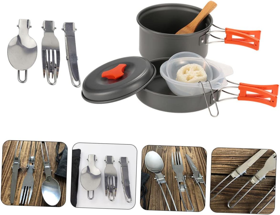 POPETPOP 1Set Portable Camping Cookware Set Person Picnic Cooking Kit for Outdoor Activities Lightweight and Easy to Clean for Hiking Climbing and BBQ