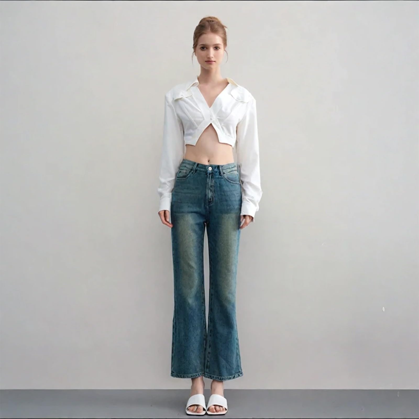 Jeans da donna Flared nero, in denim, pantaloni cargo Baggy Y2K, per il tempo libero, con tasche a vita alta, Y2K, per adolescenti, ragazze, da lavoro, stile bootcut