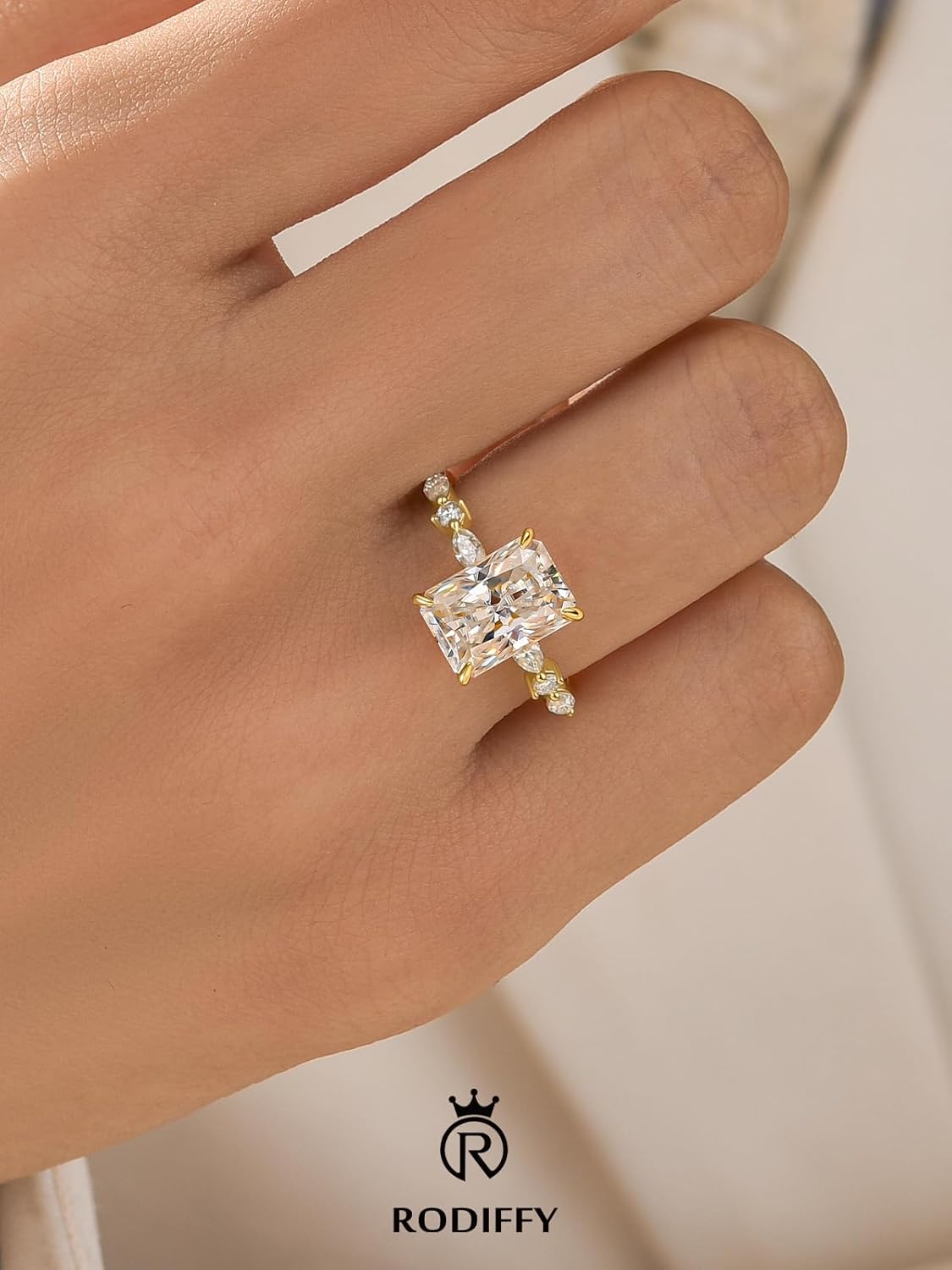 3.5 Carat Elegant Radiant Cut Moissanite Engagement Ring for Women, S925 Silver Lab-Created D Color VVS1 Clarity Moissanite Promise Ring with 14K Gold Plated - Image 4