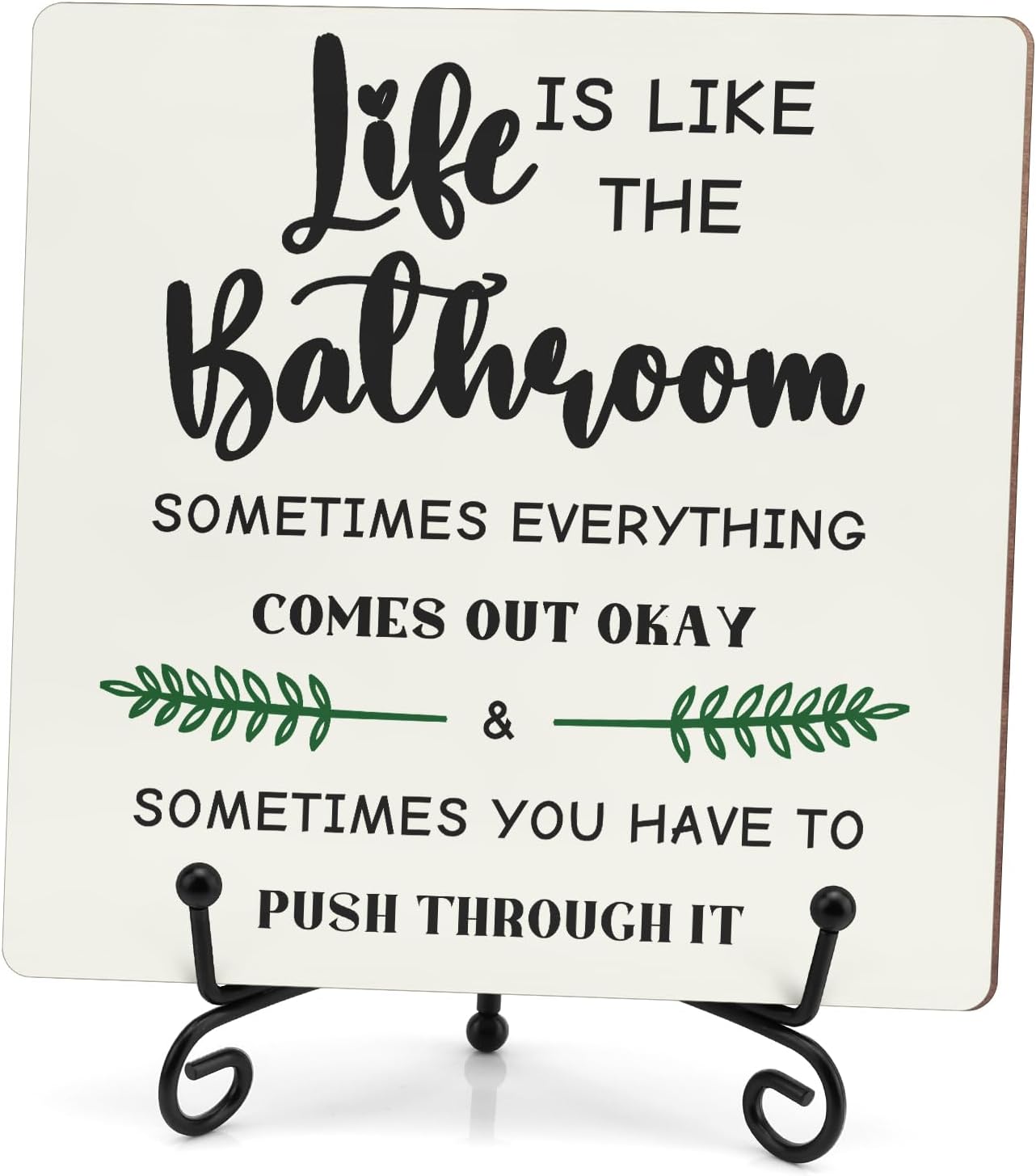 Funny Bathroom Decor Sign Life Is like the Bathroom Wooden Sign Restroom Accessories Bathrooms Wood Plaque with Stand for Home Farmhouse Office Toilet Shelf Counter Decorations