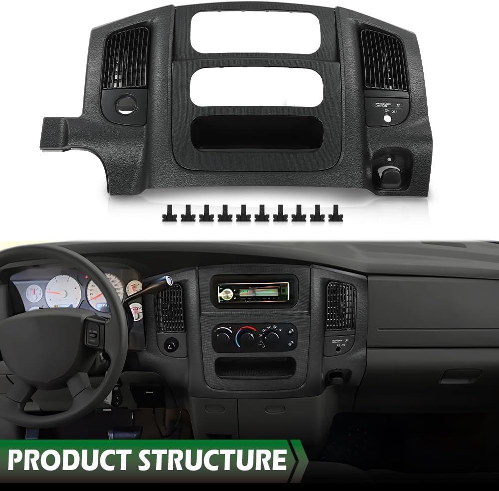 LQI Center Dash Radio Bezel Trim Panel w/Air Vents & Storage Compatible with Dodge Ram 1500 2002-2005/Fit Dodge Ram 2500 3500 2003-2005 Black