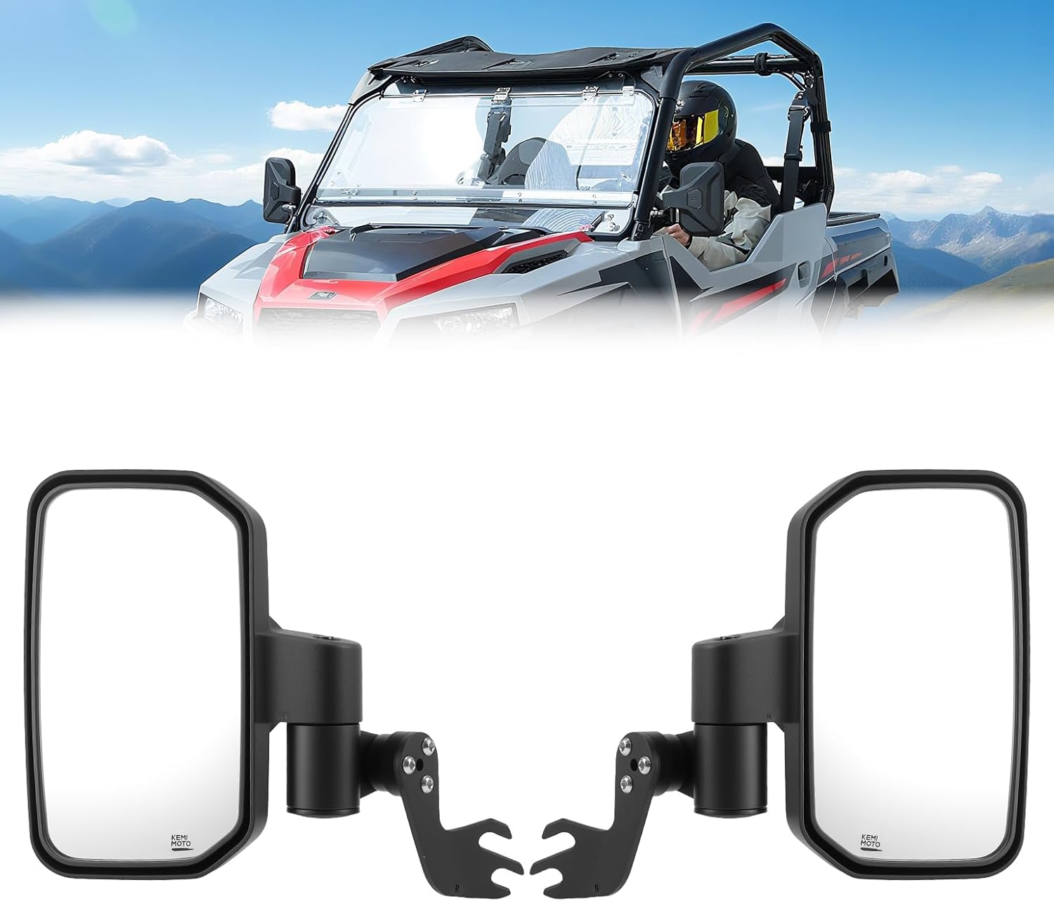 KEMIMOTO UTV Side Mirrors Spring Back Feature Mirrors Easy Adjust After Fold Compatible with Polaris General 1000/ XP 1000/4 1000/ XP 4 1000 2016-2026 Mounted on ROPS bar for UTV - Image 2