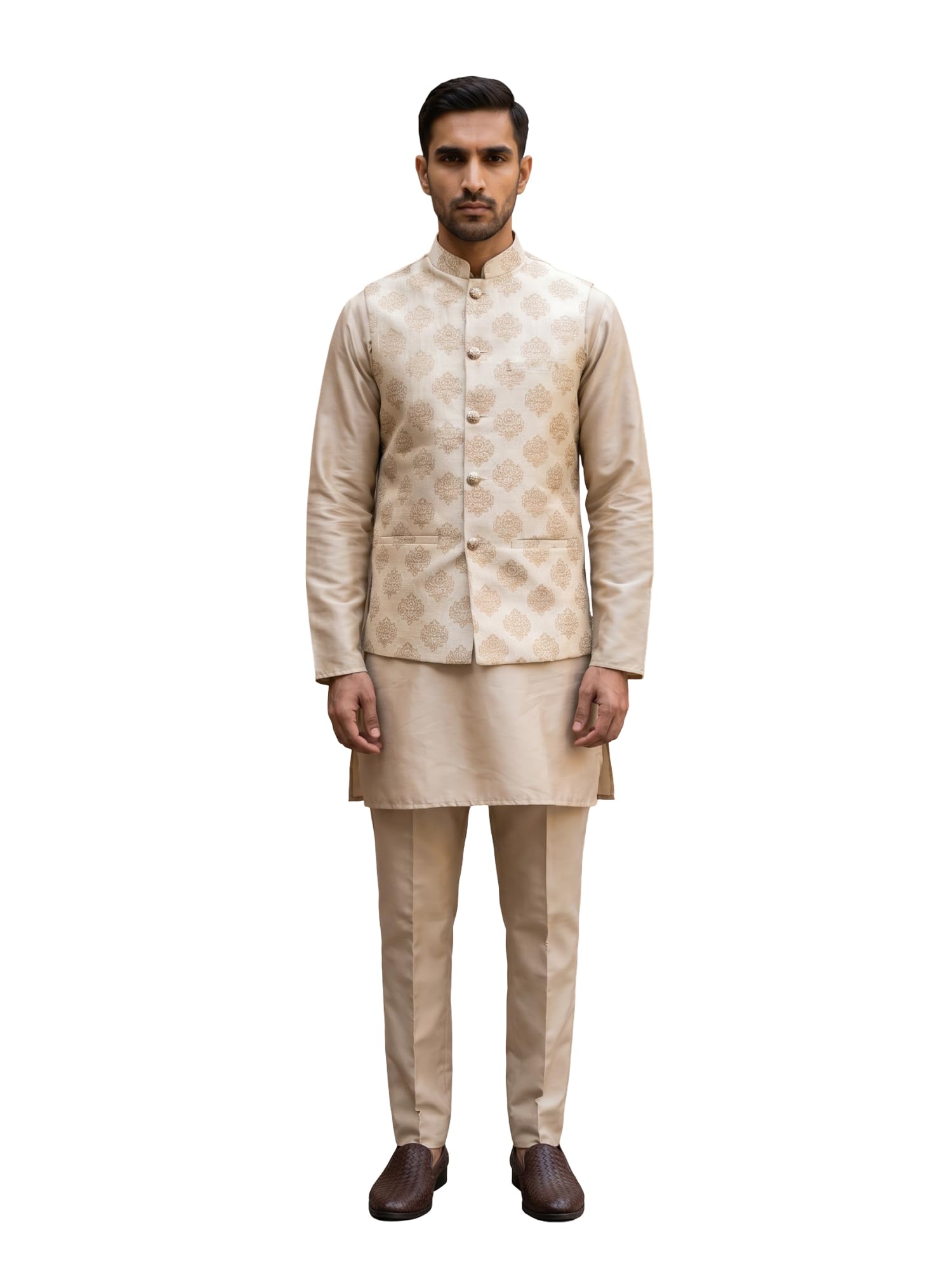 jompers Printed Silk Blend Kurta Pyjama & Nehru Jacket Set-picture-18