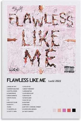 bOkHRA Lucki - Póster decorativo para colgar en lienzo con diseño de rapero con texto en inglés "Flawless Like Me" (12 x 18 pulgadas)
