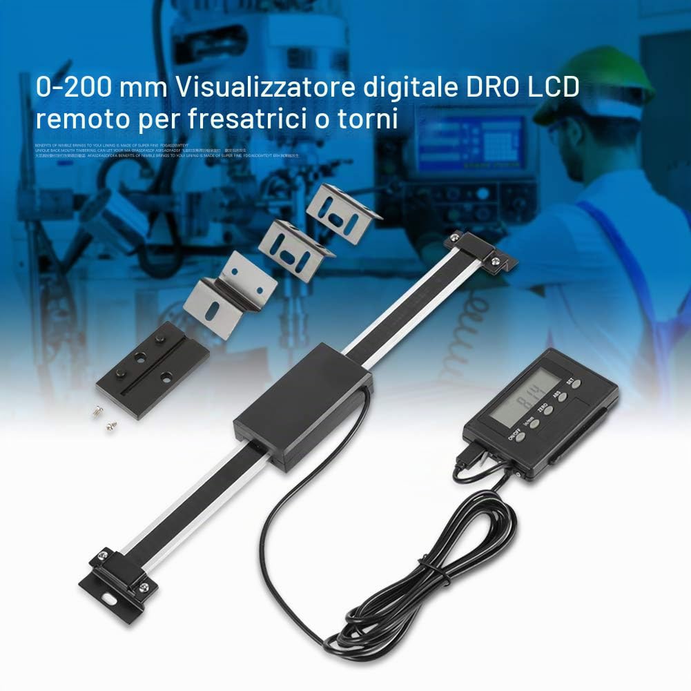 Lettura digitale, calibro a scala lineare LCD remoto DRO 0-200mm, righello in alluminio ad alta precisione, misura per mulino/tornio magnetico lineare