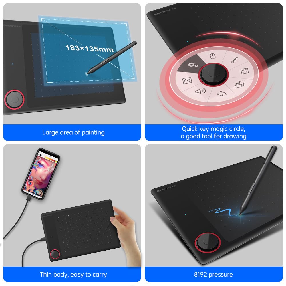 Huiop - Tableta de dibujo digital G30 con zona de trabajo de 7 x 5 pulgadas, 8192 niveles de sensibilidad a la presión, velocidad de muestreo de 233 ppps, tableta de dibujo