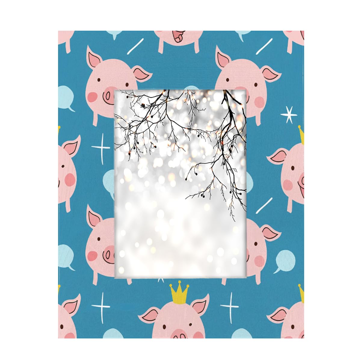 Cute Cartoon Crown Pig Photo Frame 5x7 Photo Frames Wall Tabletop Decor Picture Frames with Stand Hanging Hook