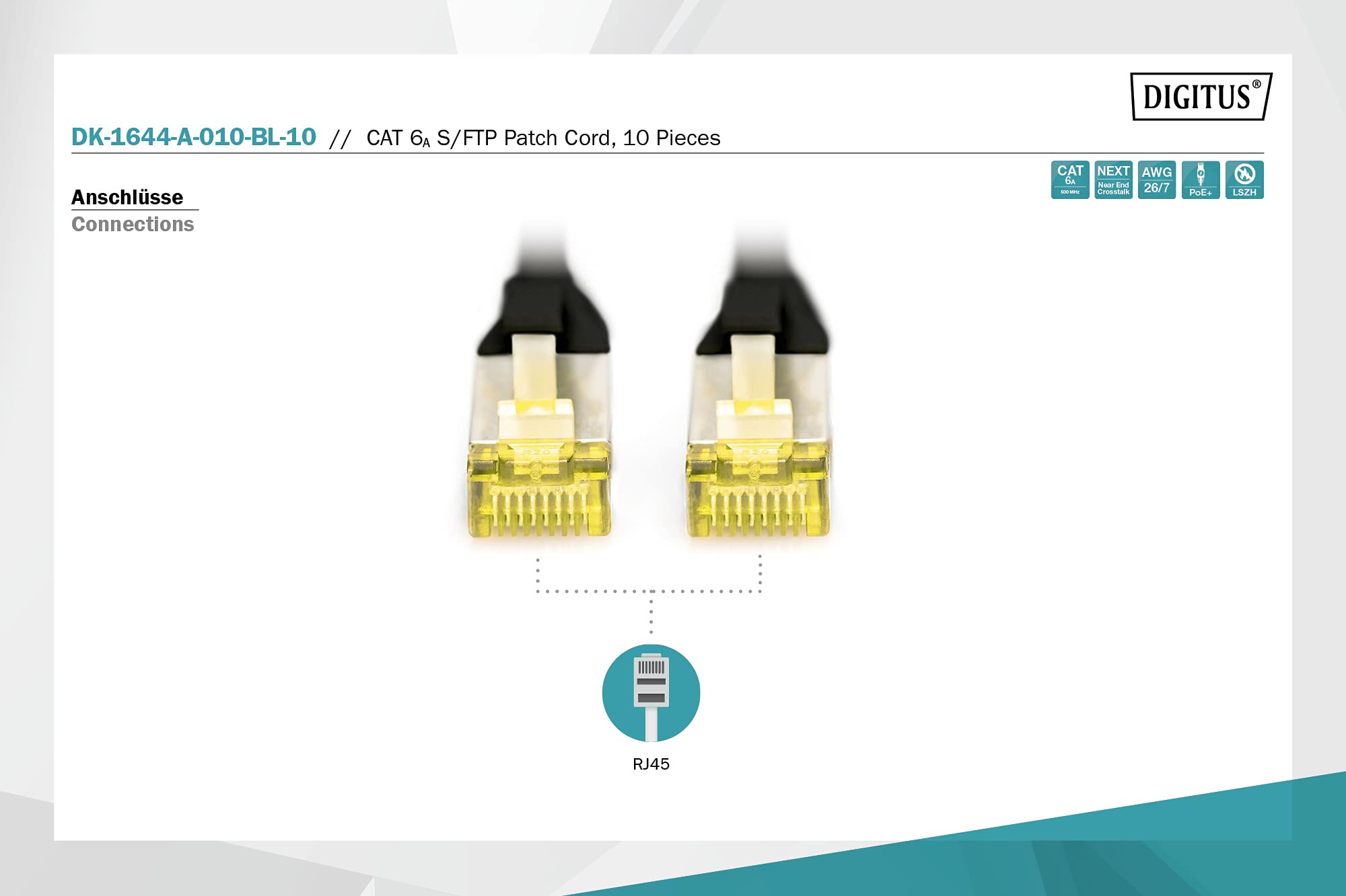 Digitus LAN Kabel Cat 6A – 1 m – 10 Stück – S/FTP Geschirmt – Schwarz – Bild 3
