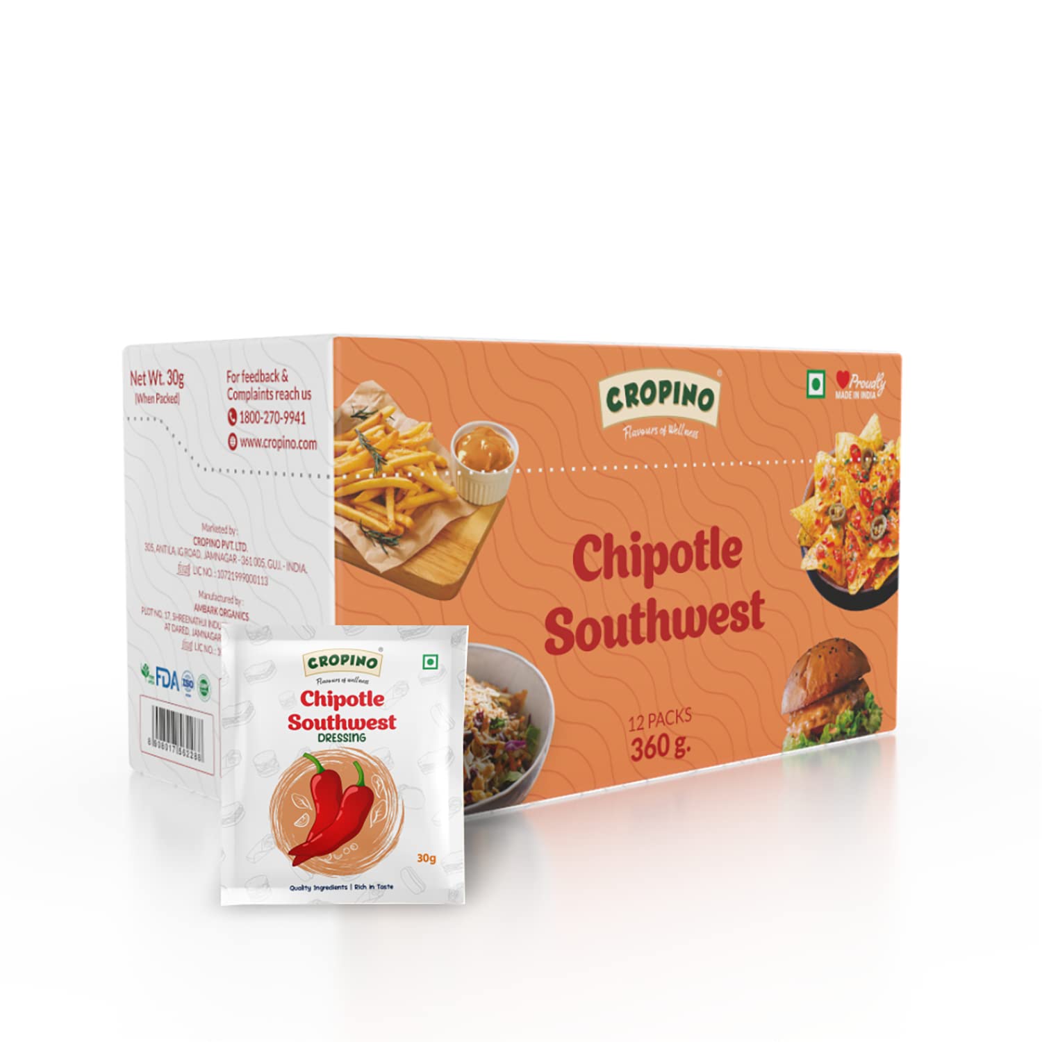 CROPINO Chipotle Southwest Dressing & Dips - 360g (30g x 12 Pack) | Perfect for Mexican Salads, Grilled Sandwiches | Us as a Salad Dressing Spread | Spicy, Zesty, and Sweet (B0BCPF2ZVR) Amazon Price History, Amazon Price Tracker