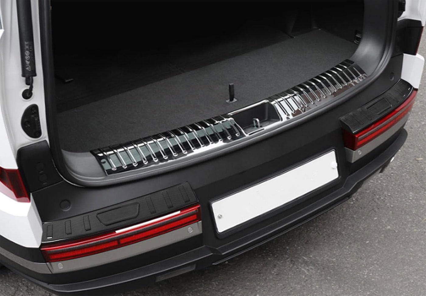 TERDARAY Rear Bumper Guard Cover Compatible with Hyundai Santa Fe 2024 2025 Inner and Outer Rear Trunk Bumper Cover Car Accessories Stainless Steel 3PC(Black Brushed Finish)