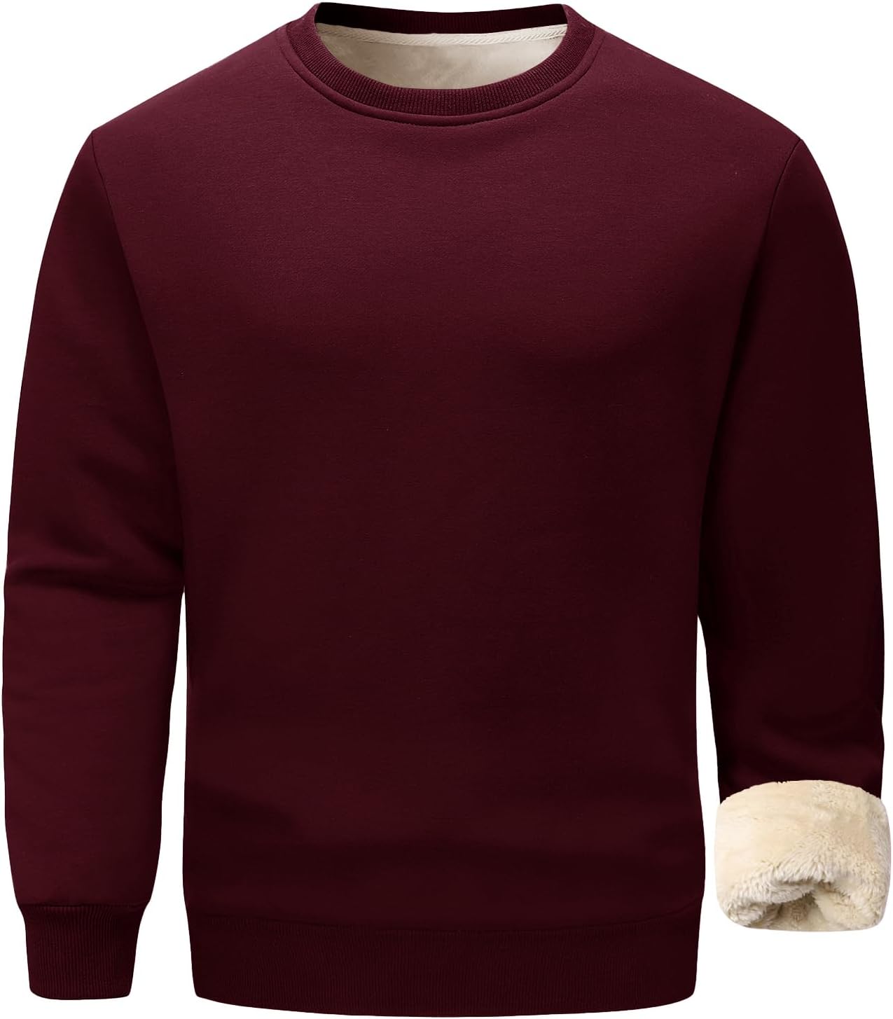 Flygo Men's Sherpa Lined Sweatshirts Fleece Pullover Top Cotton Crew Neck Sweatshirt Warm Sweater Winter Clothes