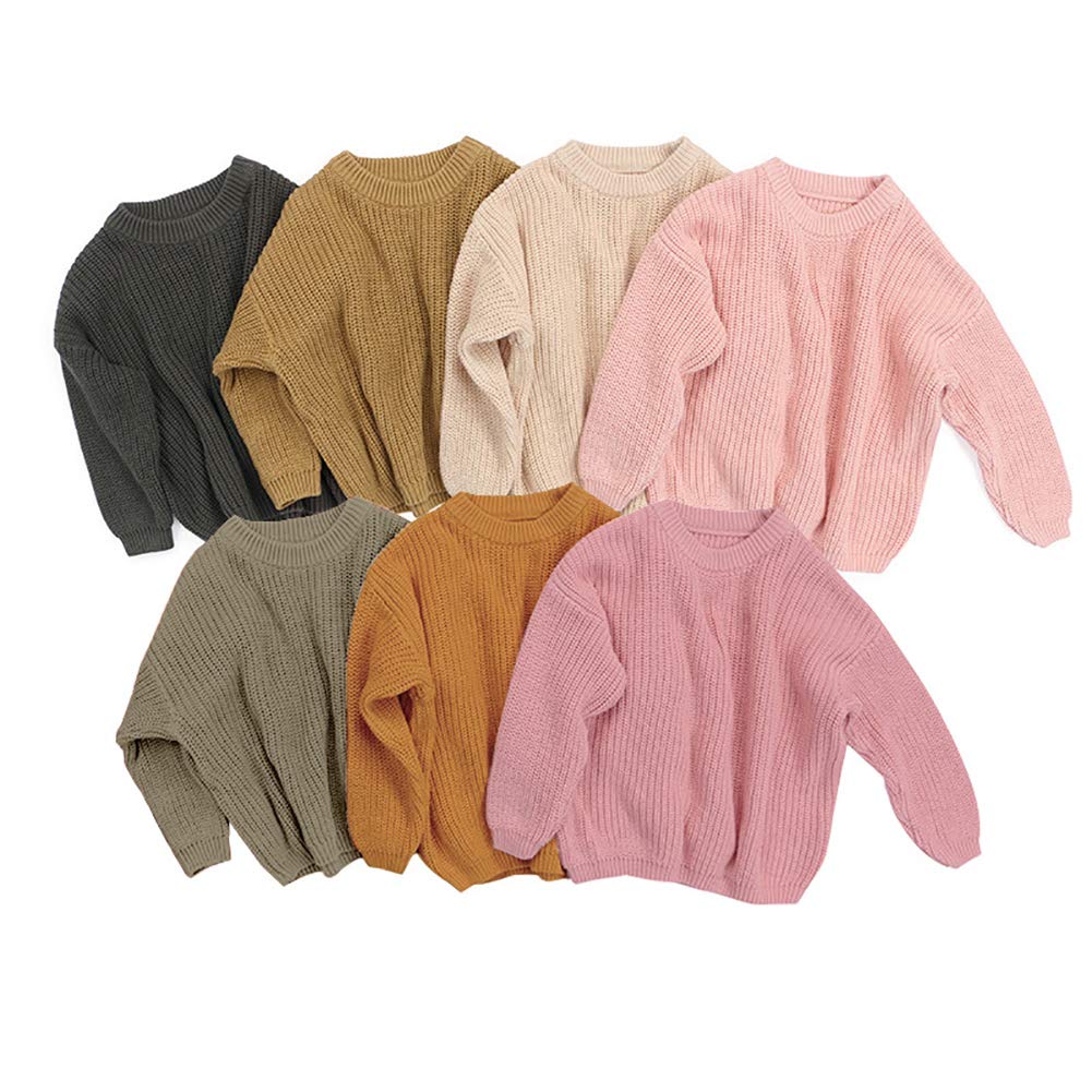 1-5T Kids Toddler Baby Girl Crewneck Long Sleeve Knit Sweater Solid Pullover Top Warm Fall Winter Outfits (Dark Pink, 4-5 Years)