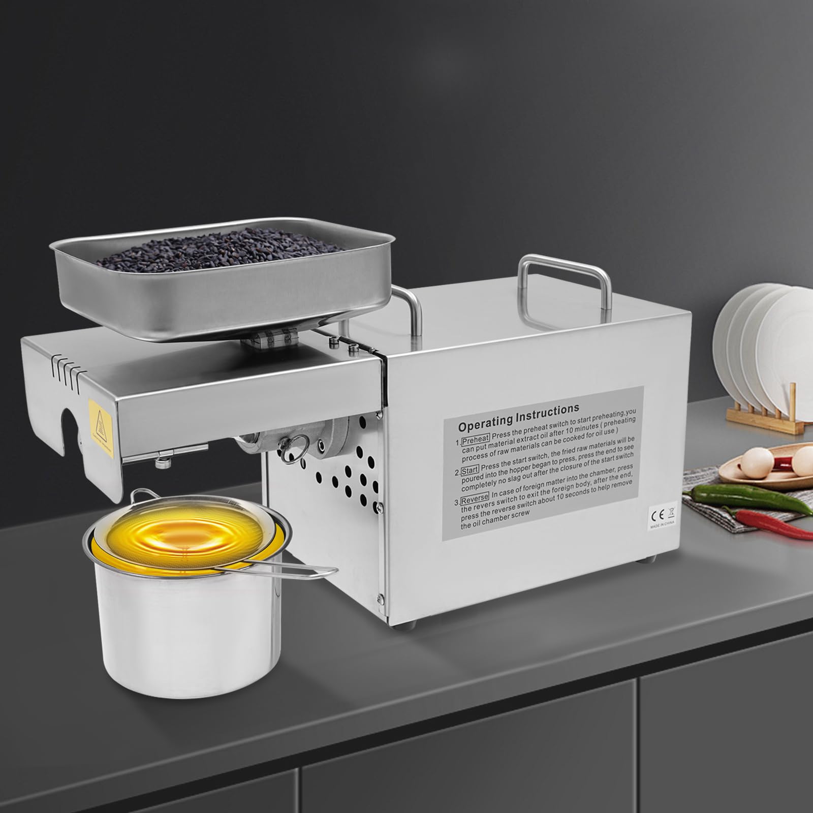 JAYGOVAN Electric Oil Press Machine, 800W Stainless Steel Oil Extractor Machine,250?/ 482? Constant Temperature,Hot Press Organic Oil Expeller for Peanuts,Sesame Seeds,Oil Extraction Rate 90%-95%