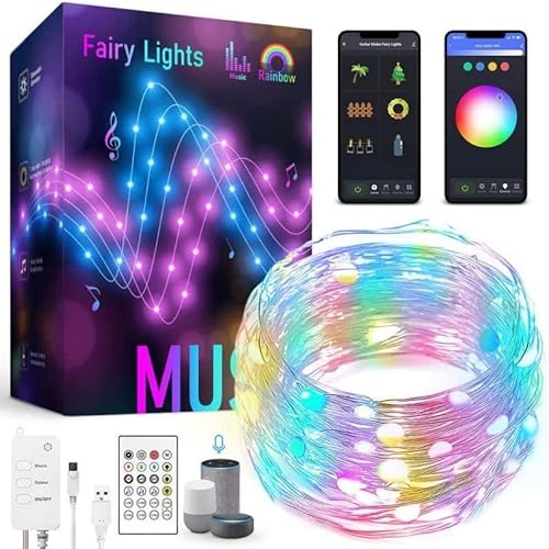 Sxlofty Smart Fairy String Lights - 65.6FT 132LED Fairy Lights with Music Mode Remote App Control RGB Color Changing Timer Compatible with Google Home Alexa USB Powered for Christmas Decoration