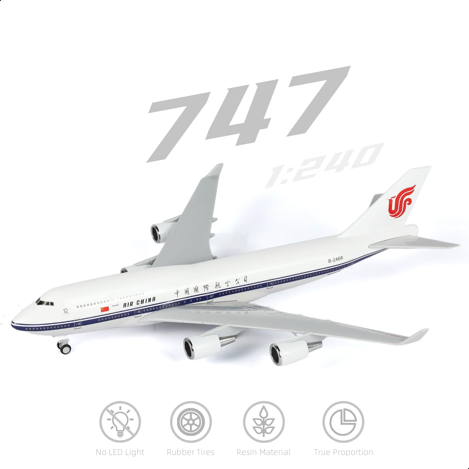 1/240 Air China 747 Modèle d'avion Boeing 747 avec support (longueur 12 pouces) Kit de modélisme préfabriqué pour adultes - Cadeaux créatifs du monde de l'aviation
