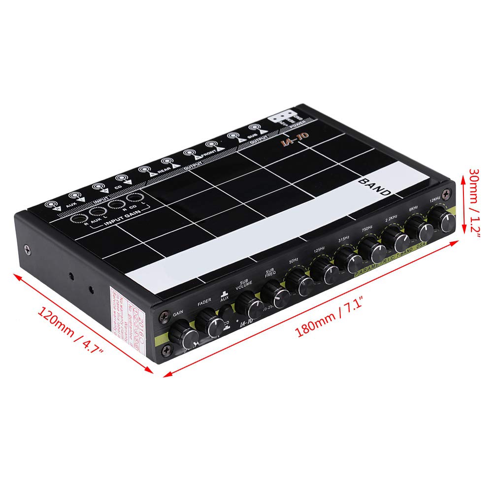 Égaliseur graphique audio de voiture 7 bandes avec contrôle du caisson de basses, entrée auxiliaire 3,5 mm, 50 Hz-16 kHz, accordeur de son stéréo avec bouton pour véhicule