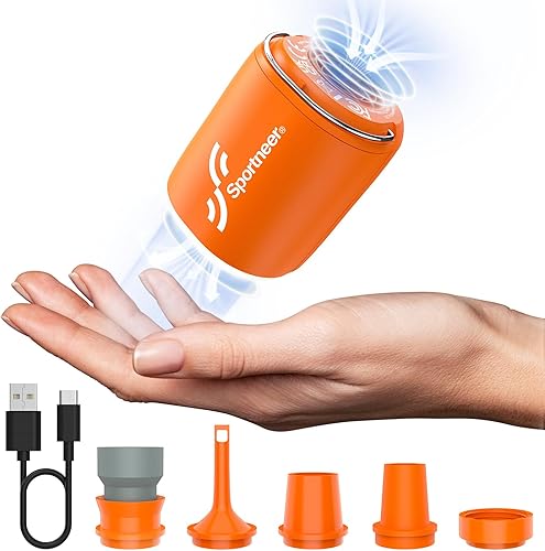 Miniatura 8 de Sportneer Bomba de aire pequeña y portátil con luz de campamento, ultra mini bomba de aire con batería de 1600 mAh recargable por USB para