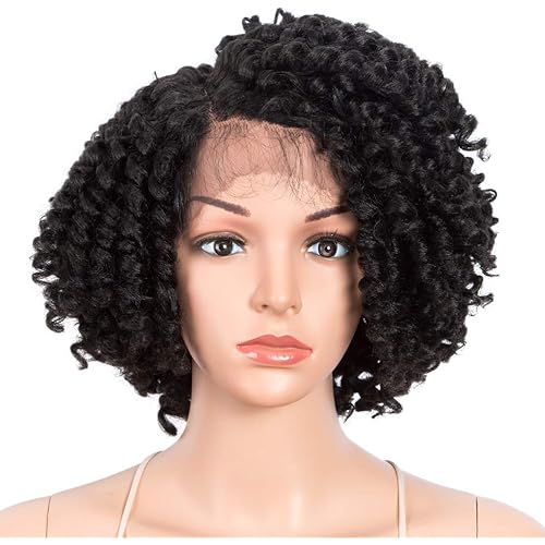 Style Icon 12" Afro Wigs Short Curly Wigs for Black Women Lace Front Side Part Synthetic Wigs (12 Inch, 1B)