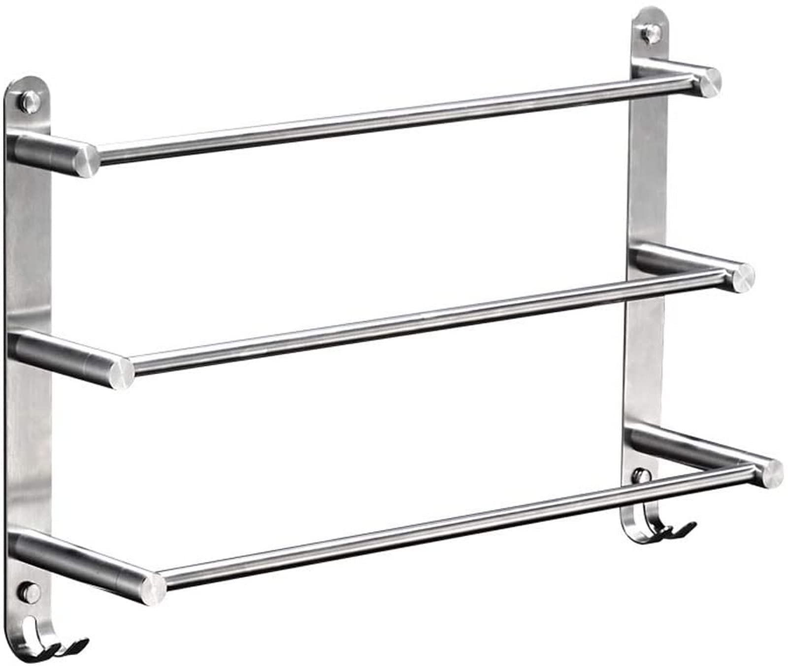 GONMDOPY Towel Rail,Bathroom Shelf Towel Shelf Towel Bar Stainless Steel Three Layer Towel Rack Hanging Wall Mounted Towel Hanger Rack with Hooks/40Cm