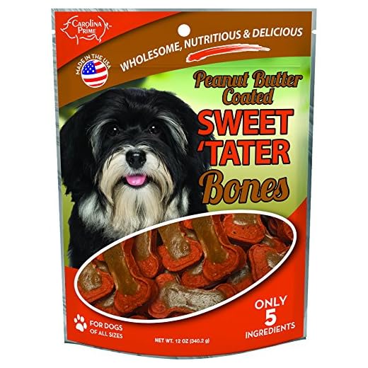 Carolina Prime Pet 45256 Peanut Butter Coated Sweet Tater Bone Treat For Dogs ( 1 Pouch), One Size