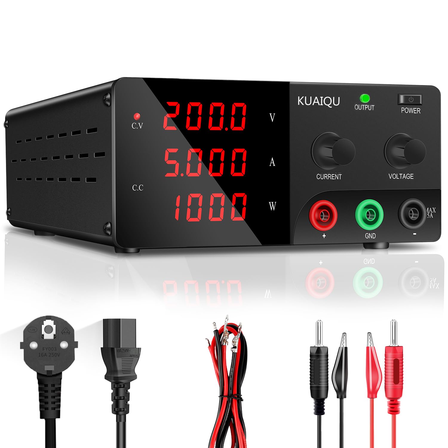 Alimentatore da Banco 200V 5A 1000W Alta Potenza Alimentatore da Laboratorio con OUTPUT/Encoder, Alta Tensione Alimentatore Regolabile Stabilizzato per Alimentazione di LED/Laboratorio/Inverter