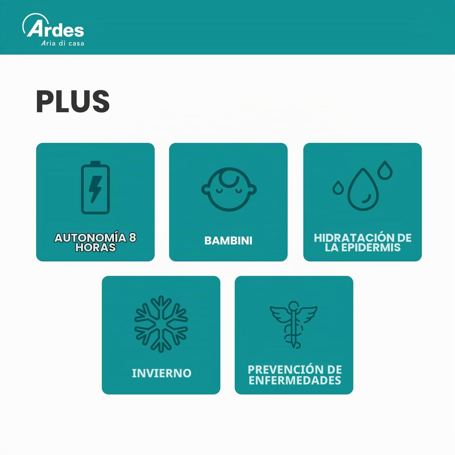 ARDES AR820 Humidificador de Vapor Caliente PACO de Electrodos 400W, Humidificador Vapor Caliente Terapéutico con Vaporizador Regulable y Autoapagado, Capacidad 2 Litros para 8 Horas de Autonomía