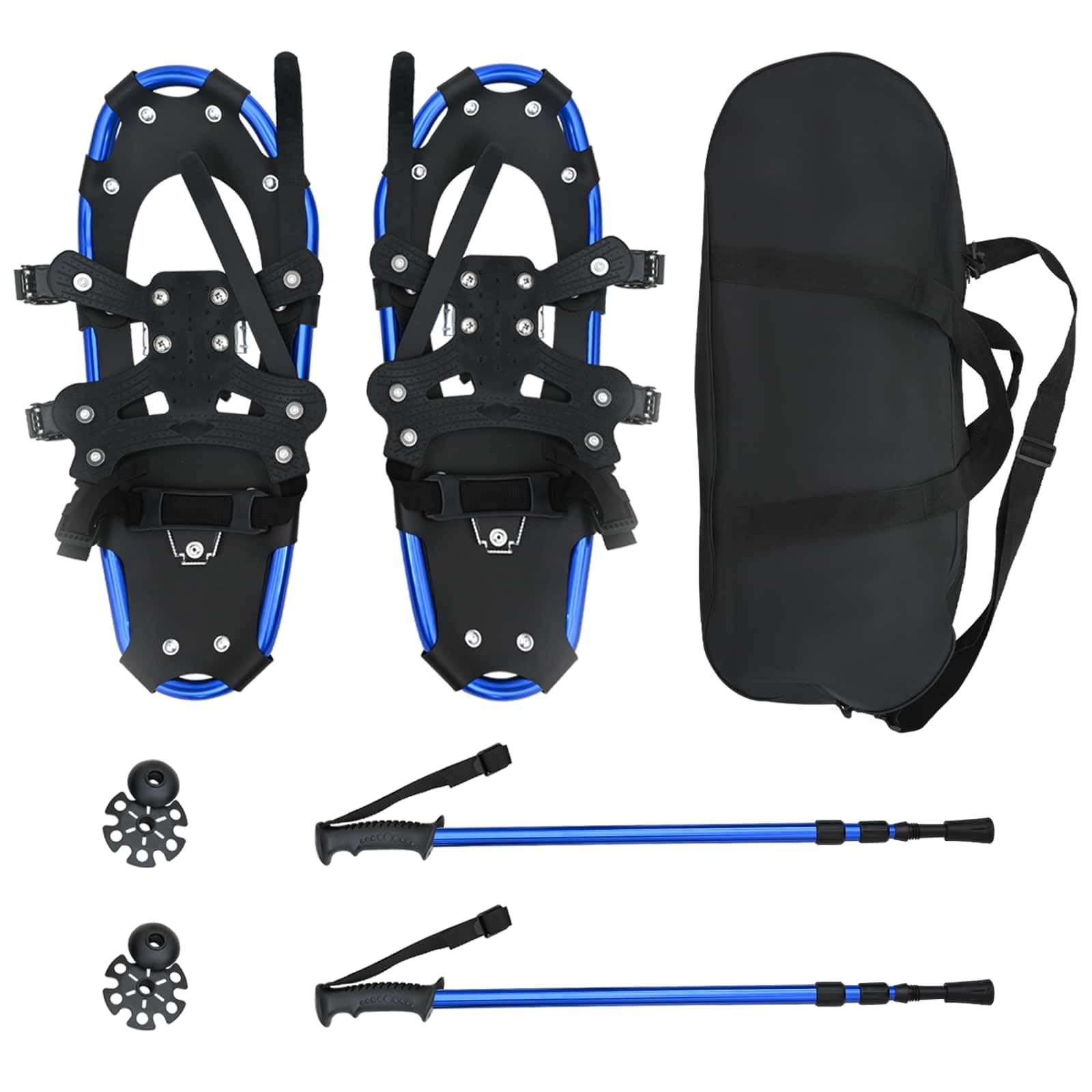 vidaXL Racchette da Neve 3 in 1 con bastoni da Trekking Blu e Nero, Ciaspole in Alluminio per Il Giardino, Attrezzatura Outdoor Regolabile, Accessori Moderni per Camminare sulla Neve