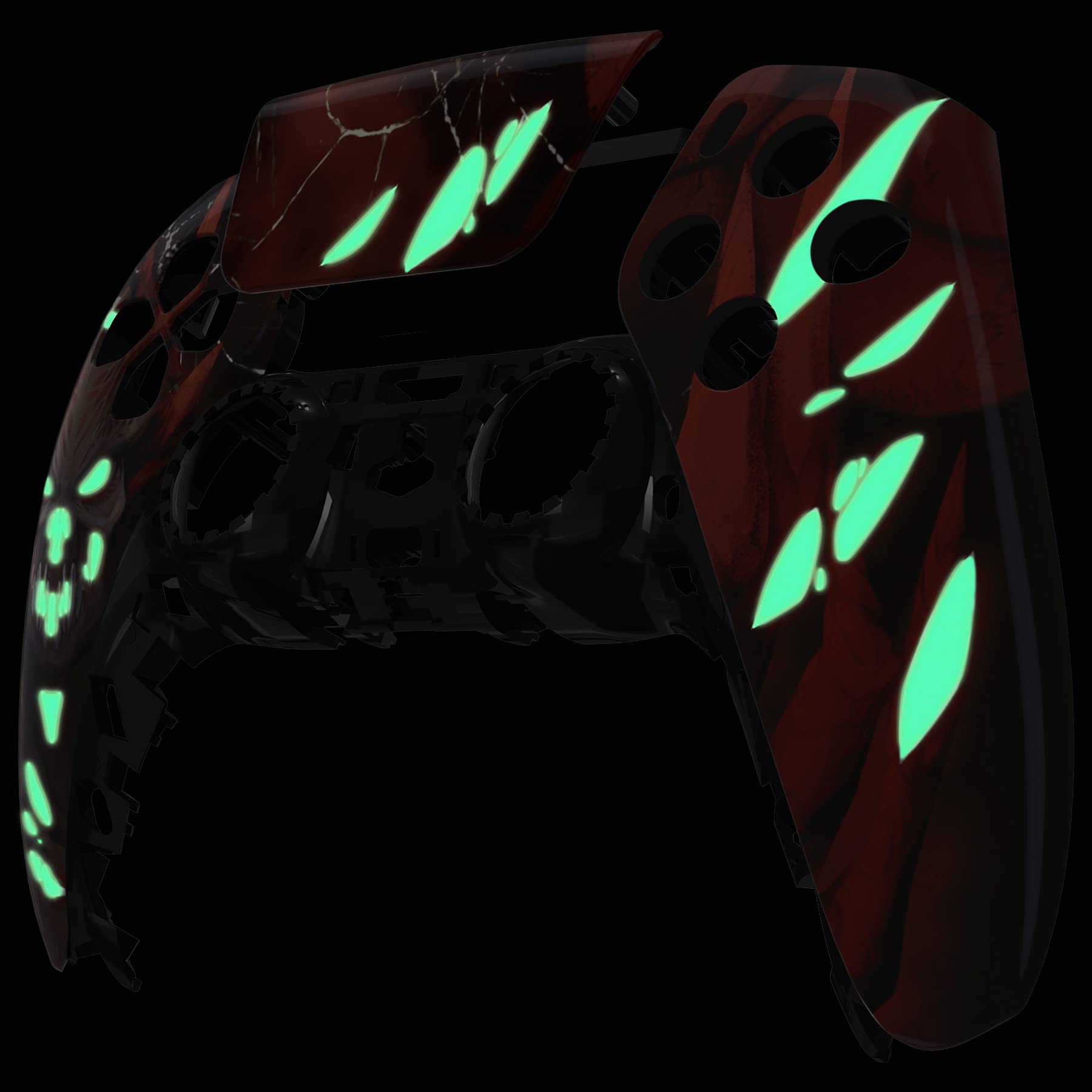 eXtremeRate Leuchtet im Dunkeln: Scarlet Demon Touchpad, Frontgehäuse, kompatibel mit PS5-Controller BDM-010, BDM-020, BDM-030, 040, DIY-Ersatzgehäuse und Touch-Pad-Abdeckung, kompatibel mit