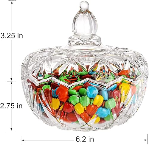 Miniatura 2 de Youeon Juego de 4 platos de cristal para dulces con tapa, cuenco decorativo para dulces de 6.2 pulgadas, tarro de caramelo de cristal, tarro de