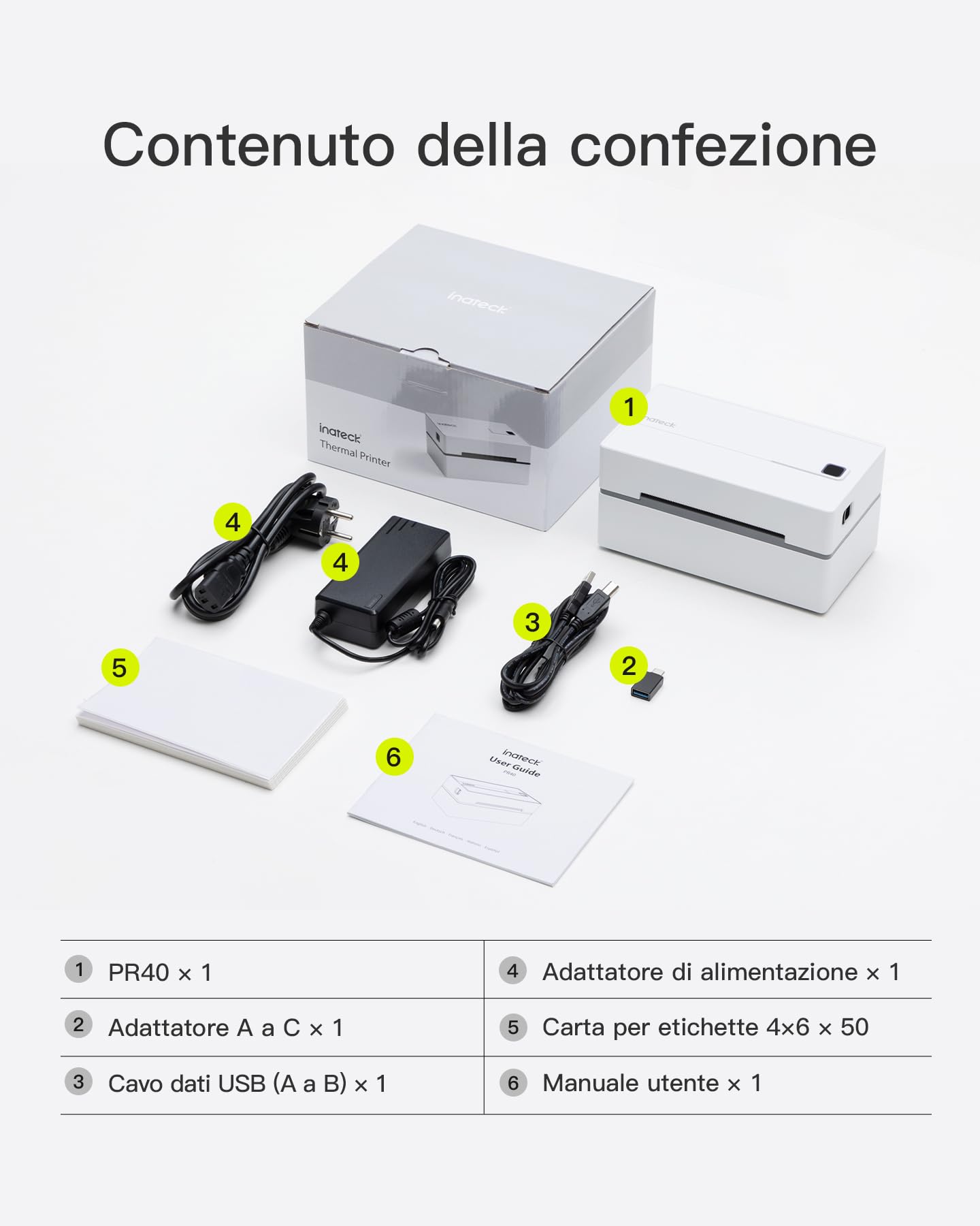 Inateck Stampante Etichette Termica Spedizioni Bluetooth 4x6, 150mm/s Reali, Adattatore USB-C Mac Incluso, Compatibile con Vinted Amazon eBay Shopify, Supporta iOS Android