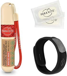 PARA'KITO Mosquito Repellent Bundle, 1 Mosquito Repellent Bracelet, 1 Roll-on Gel, Bug Repellent Bracelets, Wearable Mosquito Repellent Devices, Black