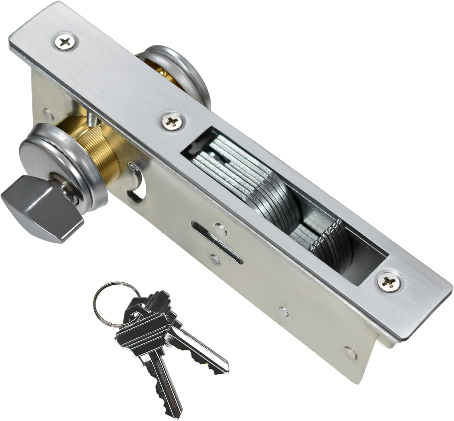 Storefront Door Lock Alsecure Commerical Door Mortise Lock for Aluminum Shop Doors 1.1/8 inch Backset Silver