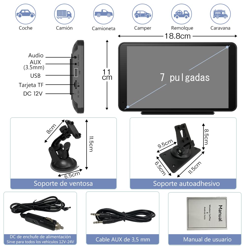 AWESAFE Reproductor de CarPlay/Android Auto/iOS Mirror/Auto Link(Mirror Link), Radio Portátil con Pantalla para Coche, Admite Bluetooth/Cámara Trasera/Siri y Otra Asistencia de Voz/USB/TF/AUX