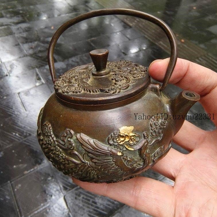 銅器 龍鳳提梁 徳利 急須 茶道具 工芸品 美術品 置物 【公式通販】