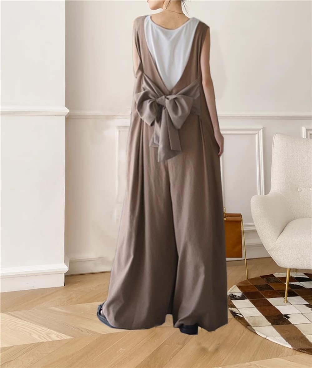 LIXINGHEITANG Womens pants loose overalls bow tie jumpsuits for women