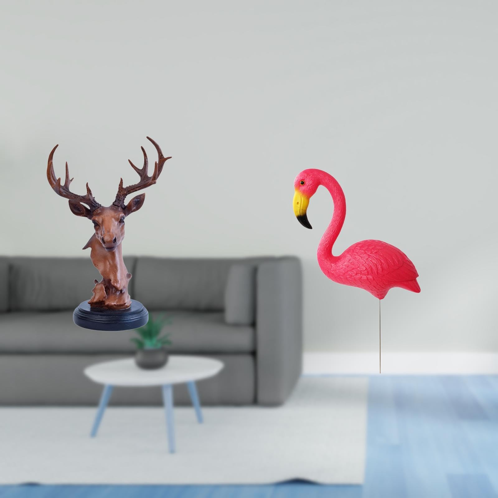 Enakshi® Deer Bird Head Ornament Figurine Craft Animal Statue Home Decor Decorative Adornment Resin NightStand Desktop Yard Art Fairy Garden Accessories Flamingo Stake Sculpture Holiday Spring-image-34