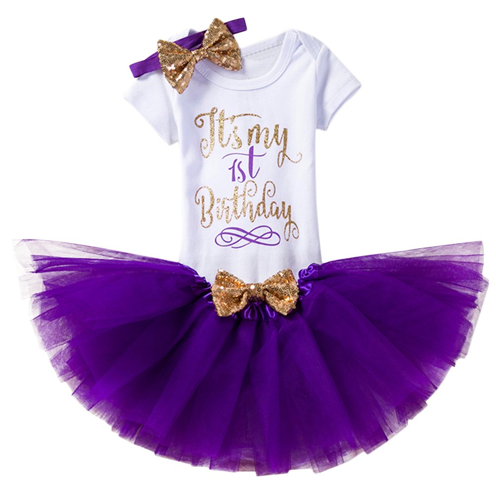 FYMNSI Newborn Baby Toddler Girls It's My 1st / 2nd Birthday Cake Smash Romper + Tutu Skirt with Bowknot + Headband 3 Pcs Outfits