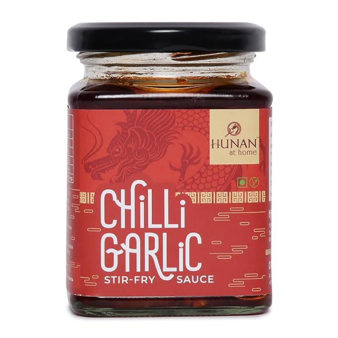 Handmade Sauce 250g, 100% Vegetarian, Natural Flavours, No MSG, Small Batch, Local Sourced Ingredients, No Artificial Colors - Hunan at Home -Ideal for Spring Rolls, Pastas, Noodles, Stir Fries and More - Spicy, Sweet and Tangy Chilli Garlic, Asian Sauce