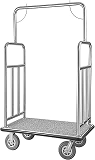 VEVOR Carrinho de bagagem para hotel, acabamento em aço inoxidável escovado, carga de 544 kg, carrinho de botões com plataforma cinzento tapete e rodas de borracha, para hotéis, condomínios, prateado