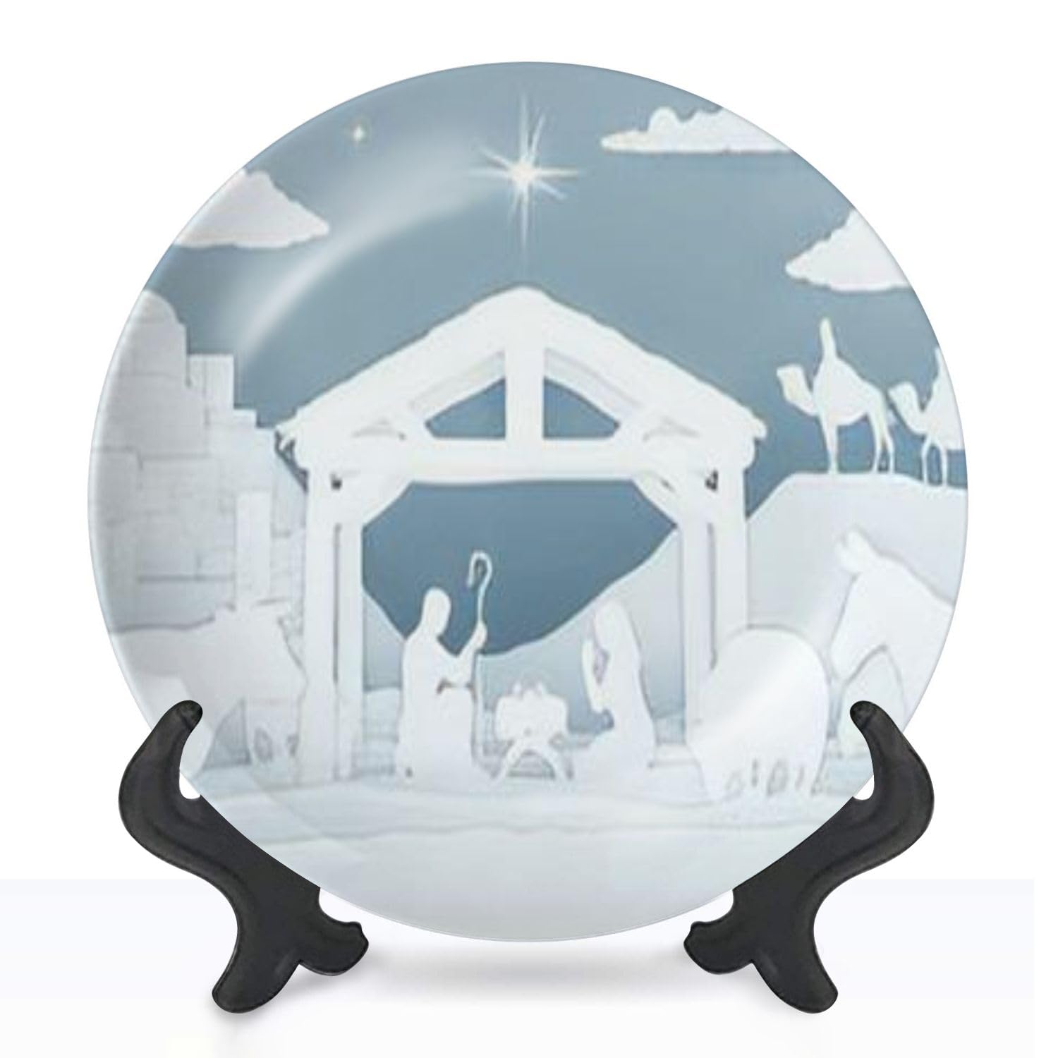 Ceramic Plate Wall Hanging Decor Christmas Christian Nativity Scene baby manger Mary Joseph silhouetteS Painting Decorative Plate Porcelain Plate For Living Room Household Party Dinner Table 10 Inch